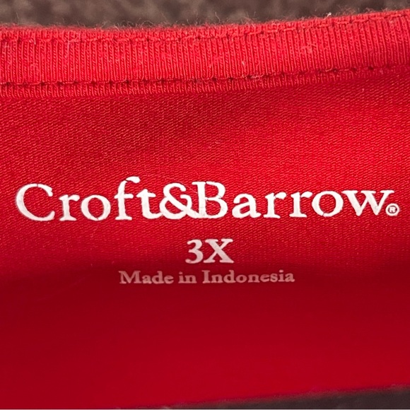 Croft & Barrow Blouse 3X Red Rolled Sleeves Crew Neck Lace - Picture 5 of 7